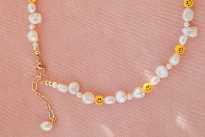 Charming Freshwater Pearl Necklace with Playful Emoji Beads. Stylish Statement Jewelry. Gift for her.